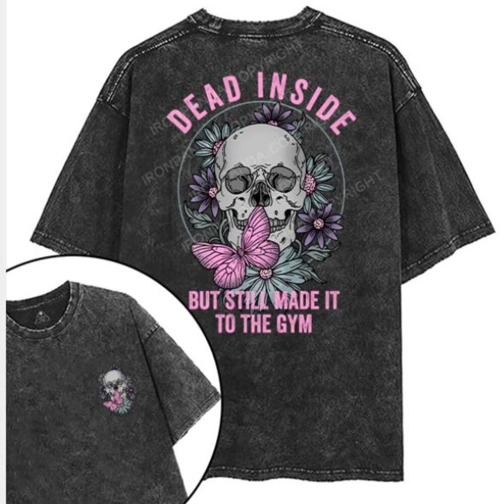 Dead Inside Graphic Short Sleeve Tee - Black with Pink Accents